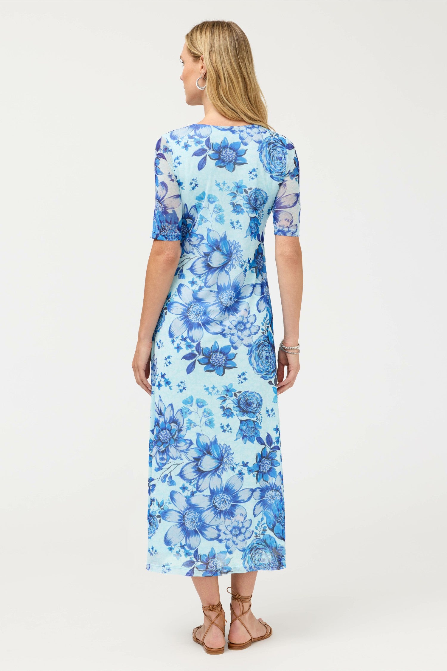 Johnny Was ELBOW SLEEVE V-NECK MESH MIDI DRESS