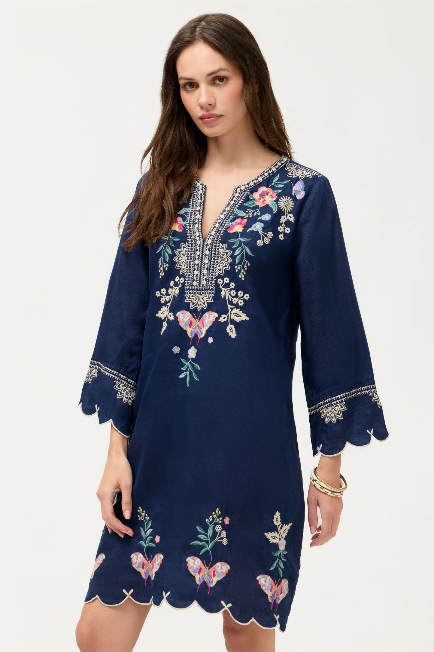 Johnny Was LINEN SCALLOP DRESS