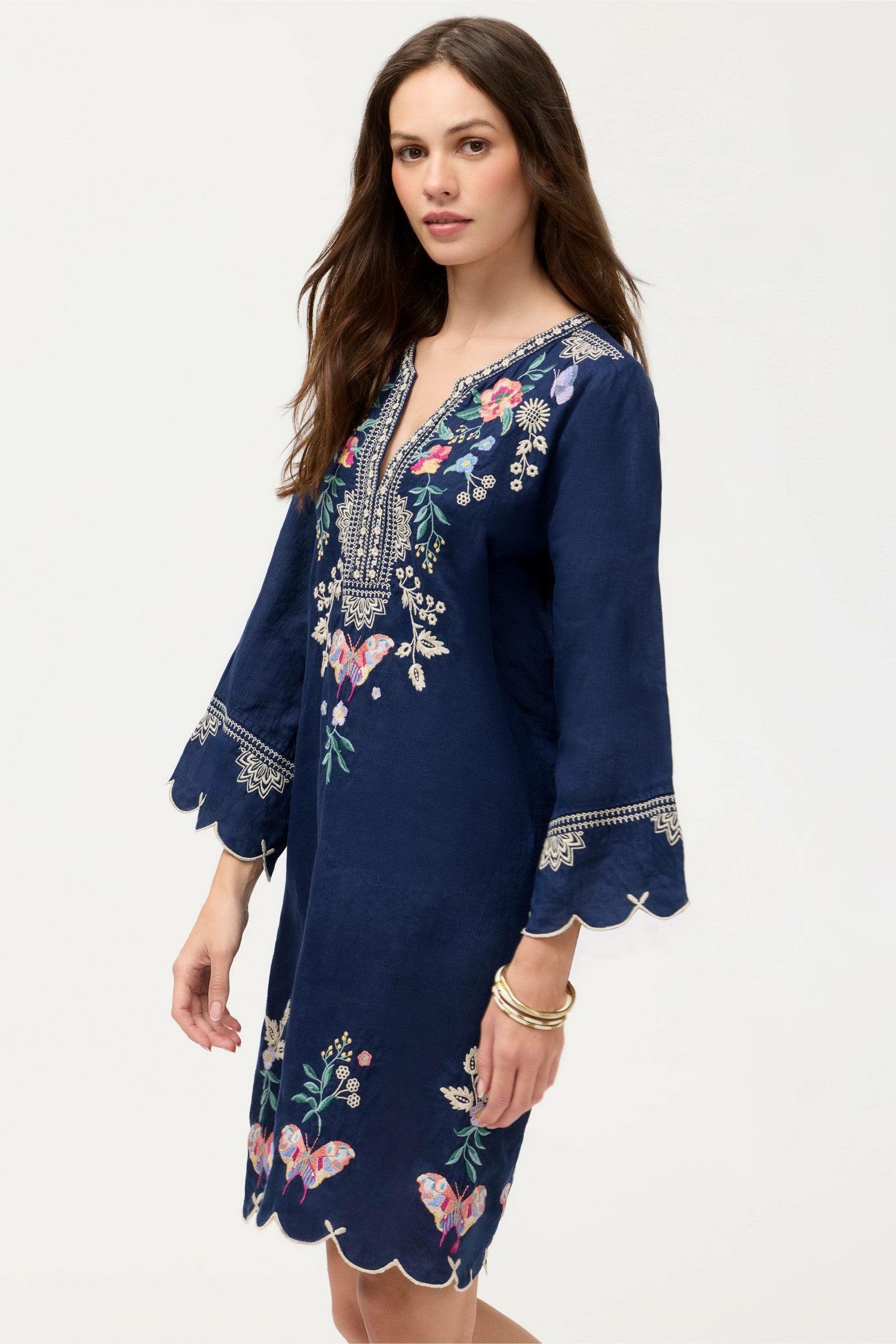 Johnny Was LINEN SCALLOP DRESS