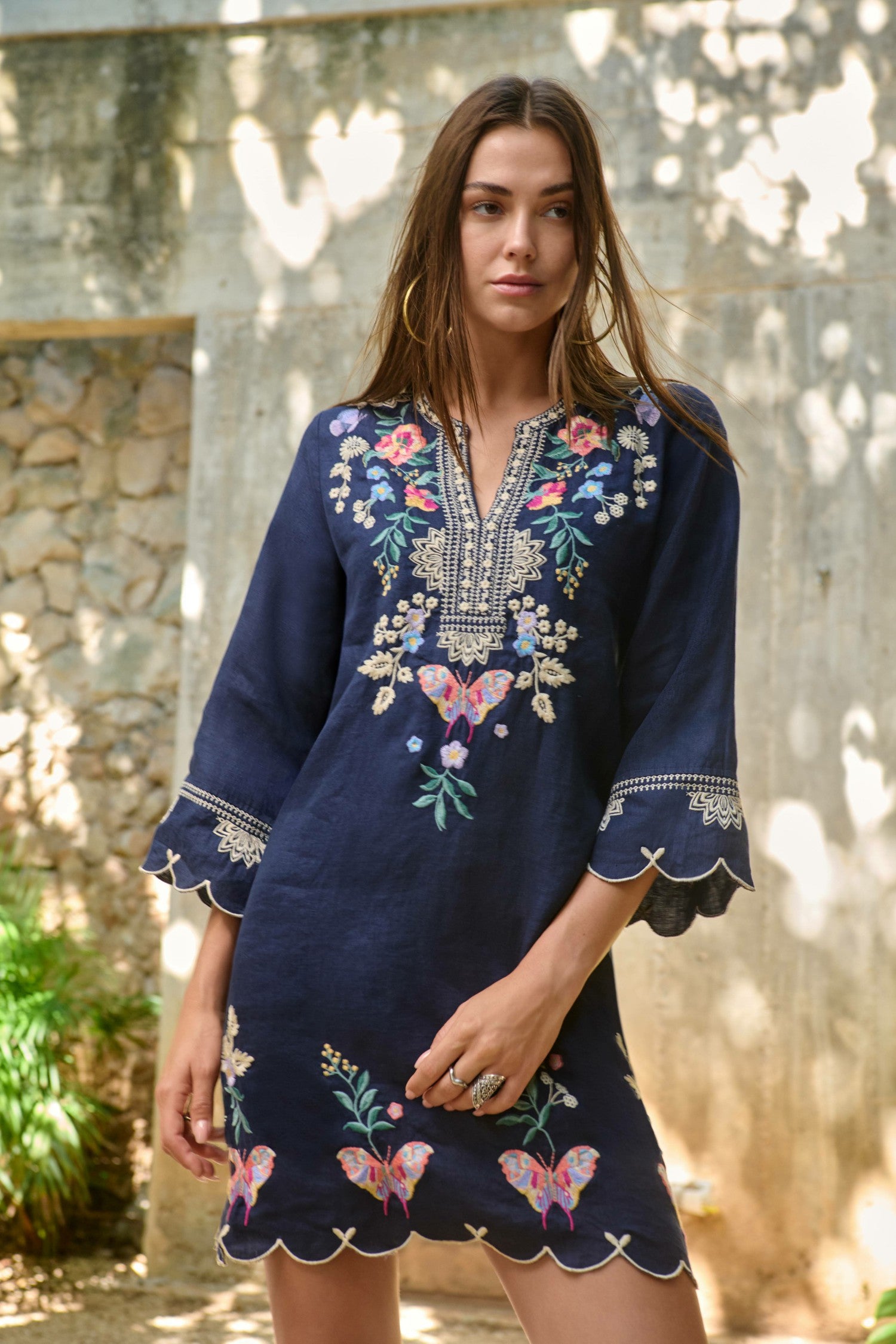 Johnny Was LINEN SCALLOP DRESS