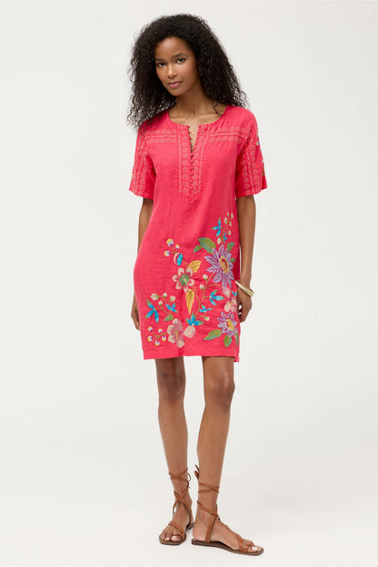 Johnny Was SEAMED BUTTON NECK LINEN DRESS