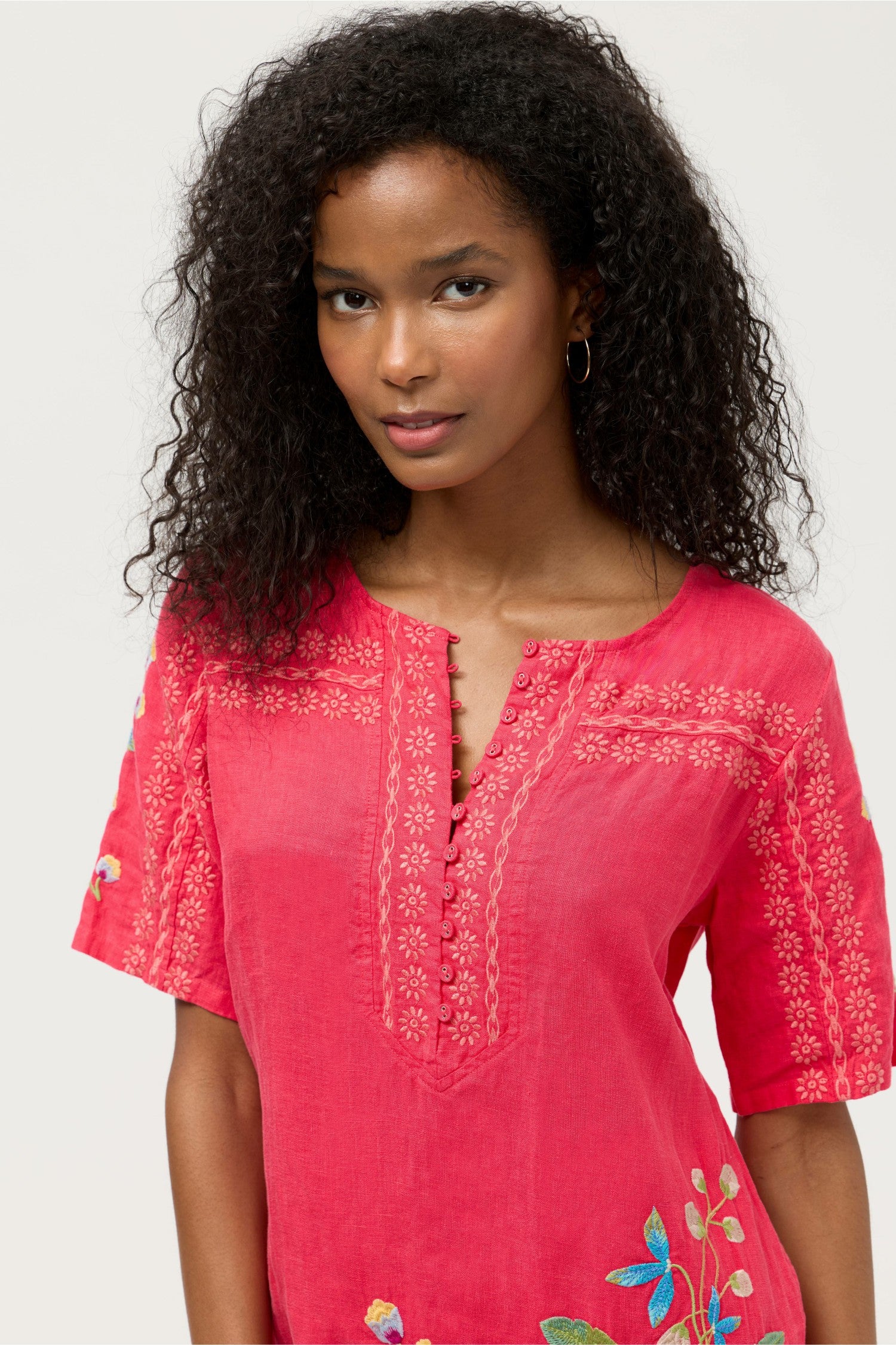 Johnny Was SEAMED BUTTON NECK LINEN DRESS