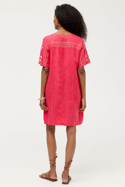 Johnny Was SEAMED BUTTON NECK LINEN DRESS