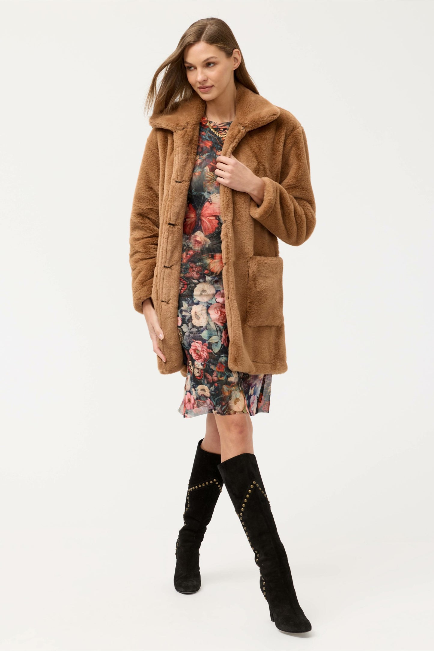 Johnny Was 3/4 SLEEVE MESH MIDI DRESS