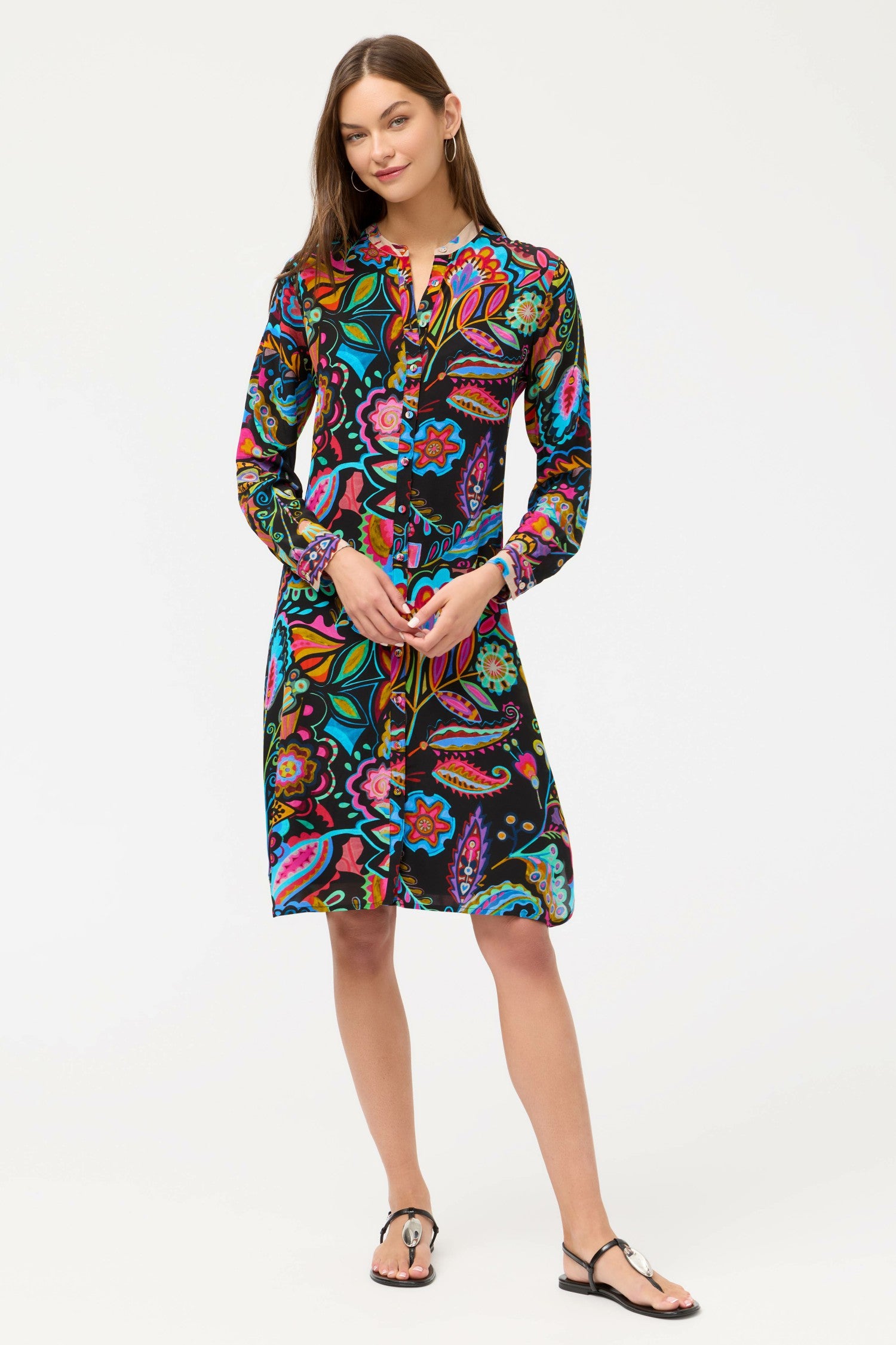 Johnny Was MANDARIN COLLAR SHIRT DRESS