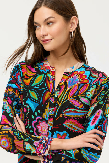 Johnny Was MANDARIN COLLAR SHIRT DRESS