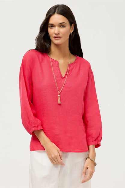 Johnny Was SPLIT NECK LINEN BLOUSE