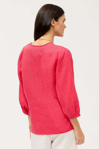 Johnny Was SPLIT NECK LINEN BLOUSE