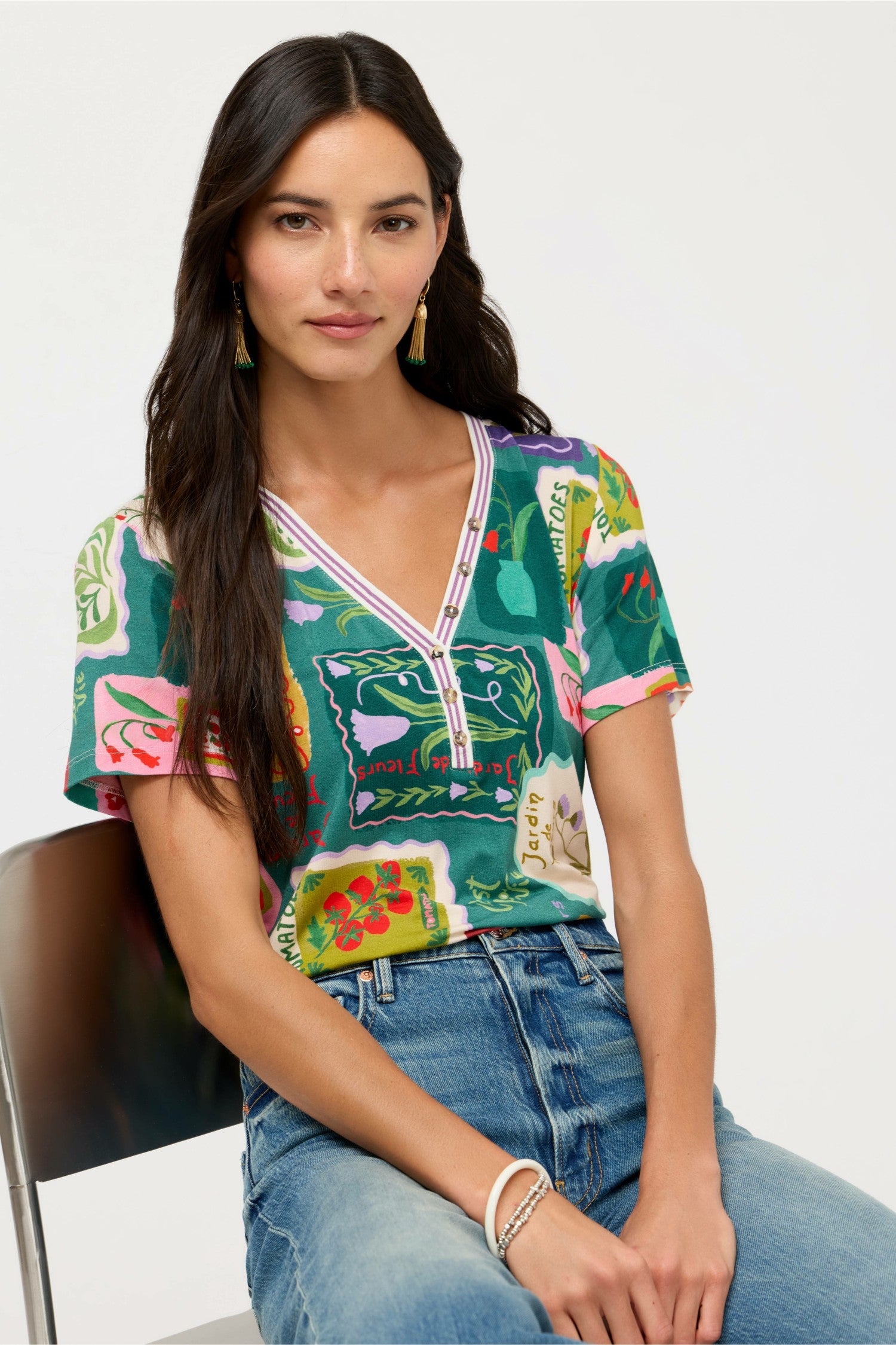 Johnny Was THE JANIE FAVORITE SHORT SLEEVE HENLEY TEE