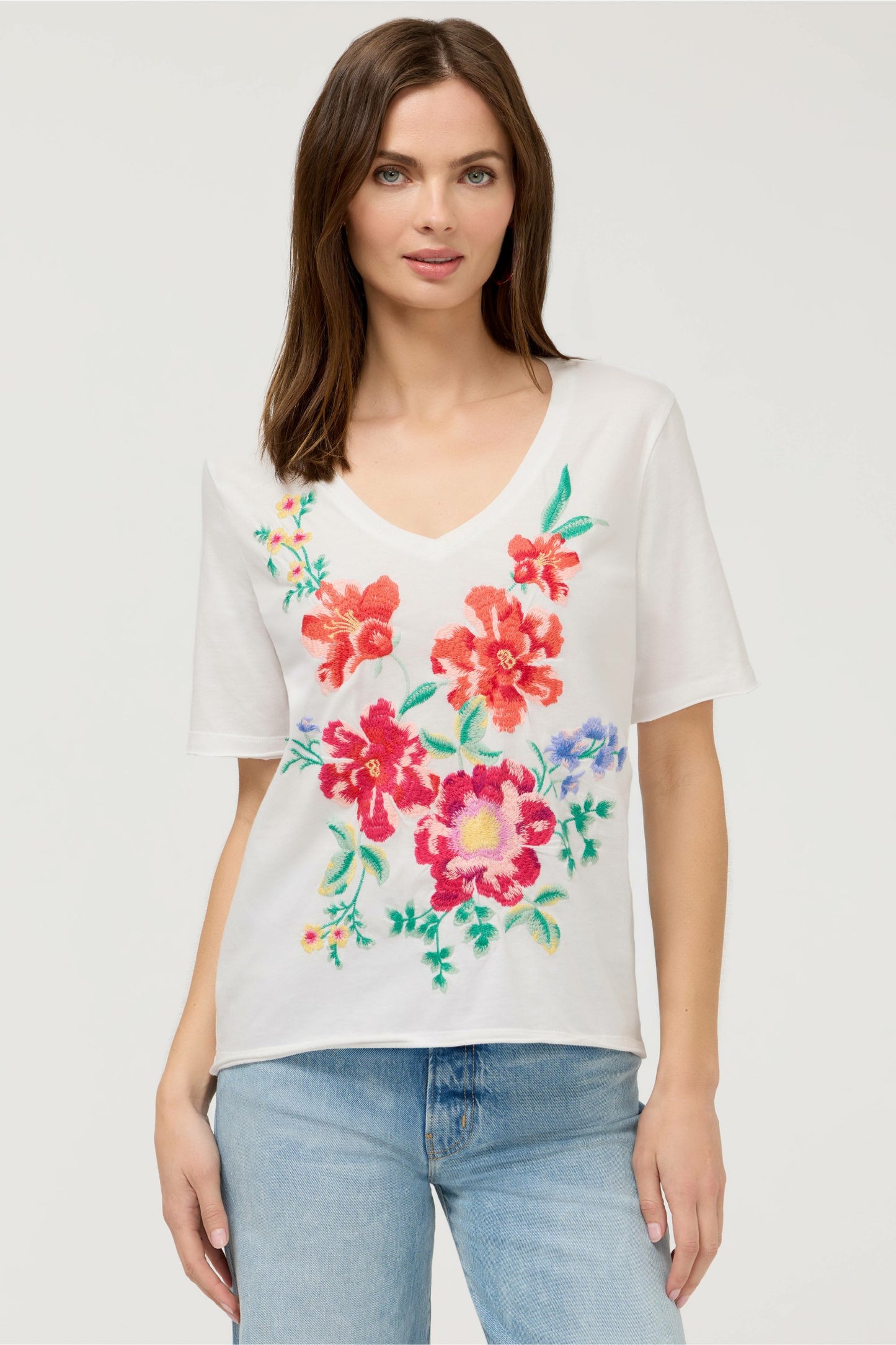 Johnny Was CELIORA RAW HEM V-NECK TEE