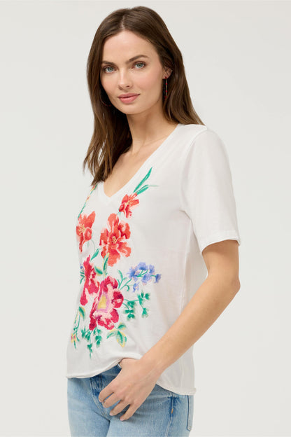 Johnny Was CELIORA RAW HEM V-NECK TEE