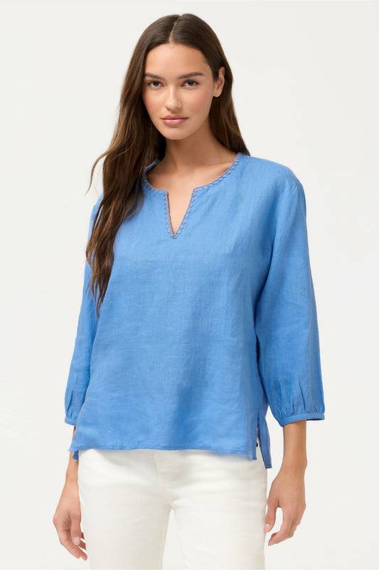 Johnny Was SPLIT NECK LINEN BLOUSE
