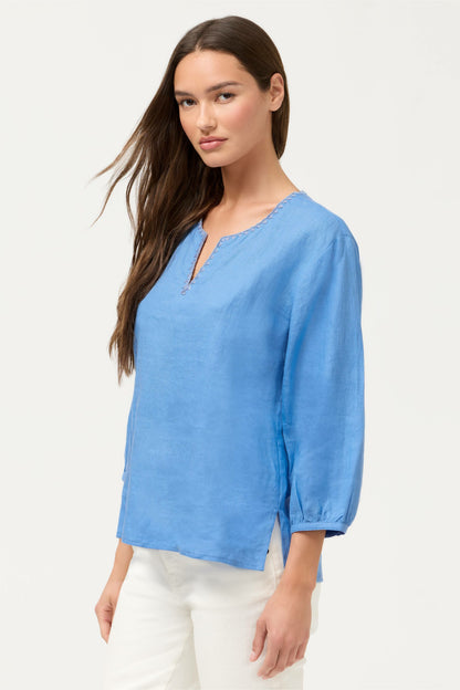 Johnny Was SPLIT NECK LINEN BLOUSE