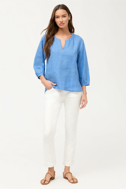 Johnny Was SPLIT NECK LINEN BLOUSE