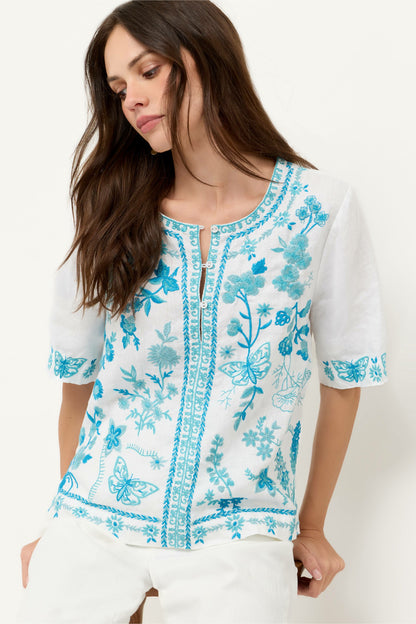 Johnny Was FIONA SPLIT NECK LINEN BLOUSE