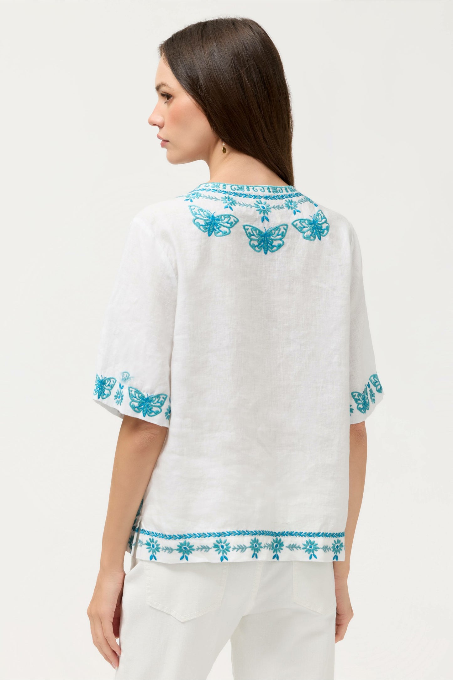 Johnny Was FIONA SPLIT NECK LINEN BLOUSE