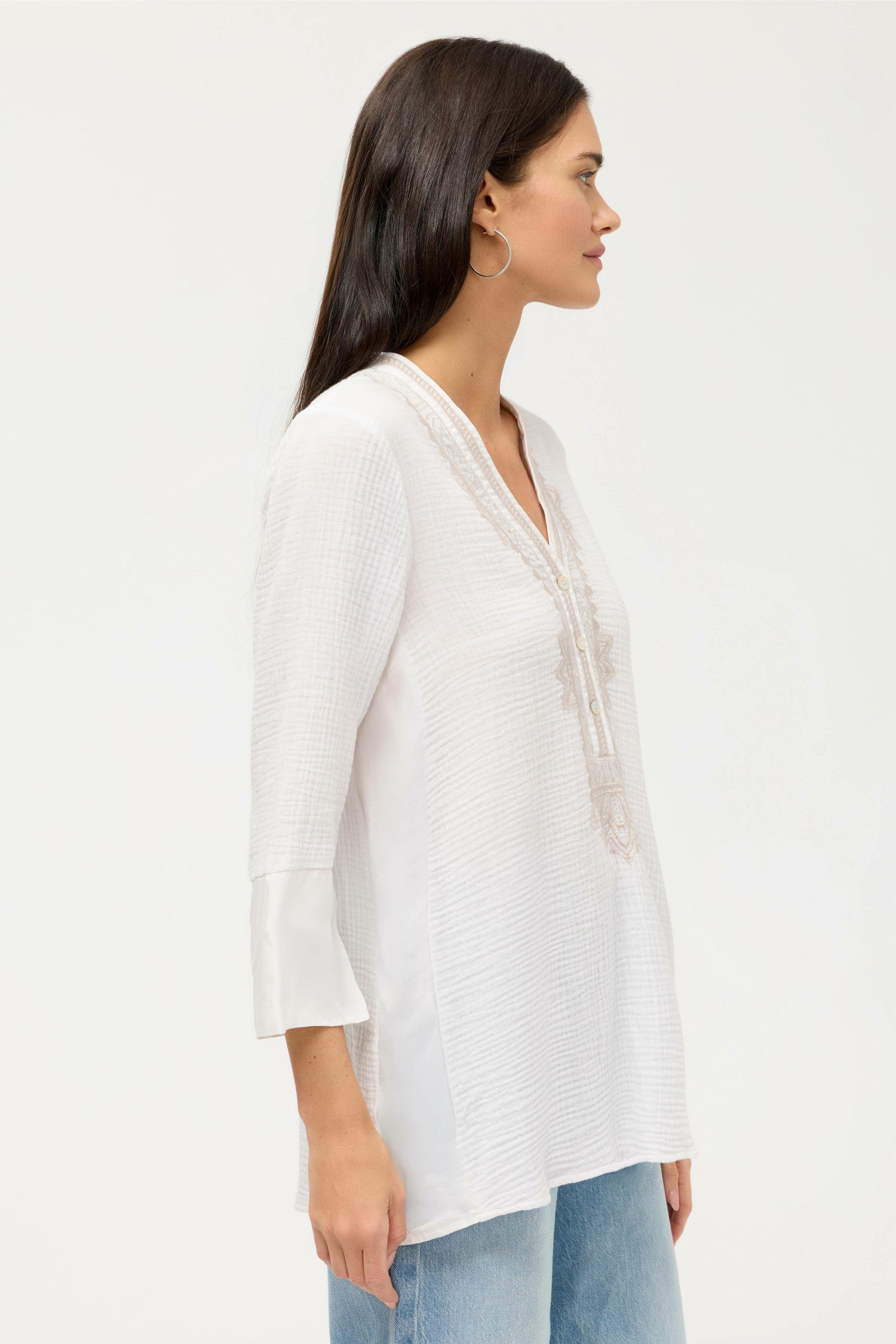 Johnny Was CUPRA GAUZE HENLEY TOP