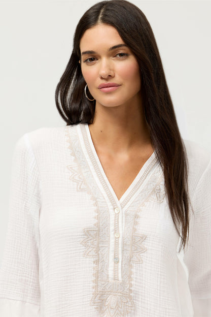 Johnny Was CUPRA GAUZE HENLEY TOP
