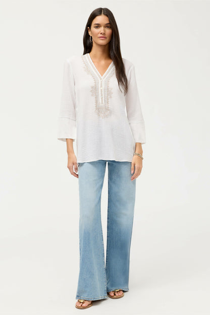 Johnny Was CUPRA GAUZE HENLEY TOP