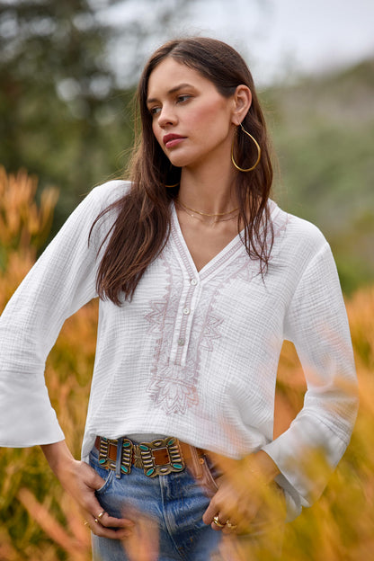Johnny Was CUPRA GAUZE HENLEY TOP