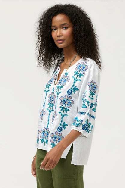 Johnny Was SPLIT NECK LINEN BLOUSE