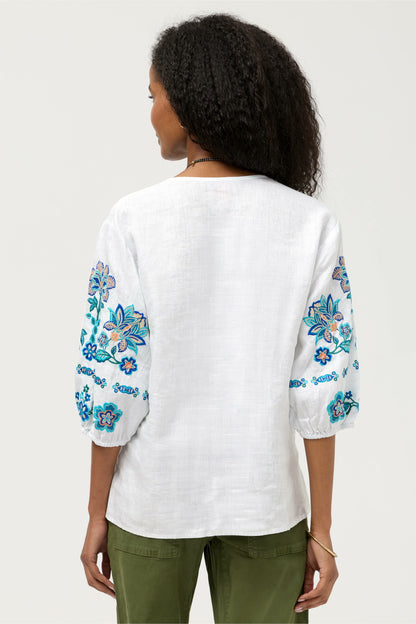Johnny Was SPLIT NECK LINEN BLOUSE