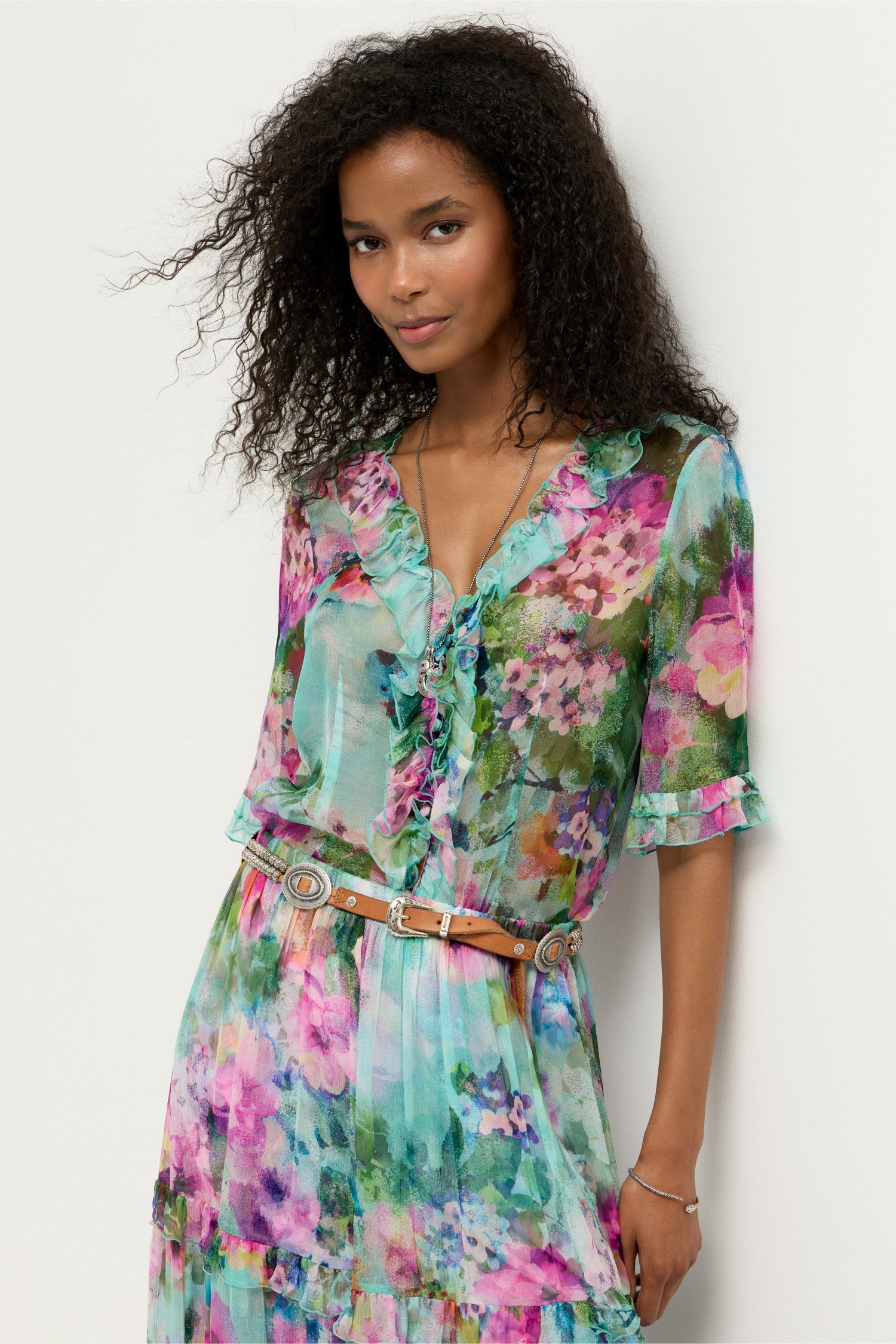 Johnny Was LORELEI RUFFLE BUTTON UP SHIRT