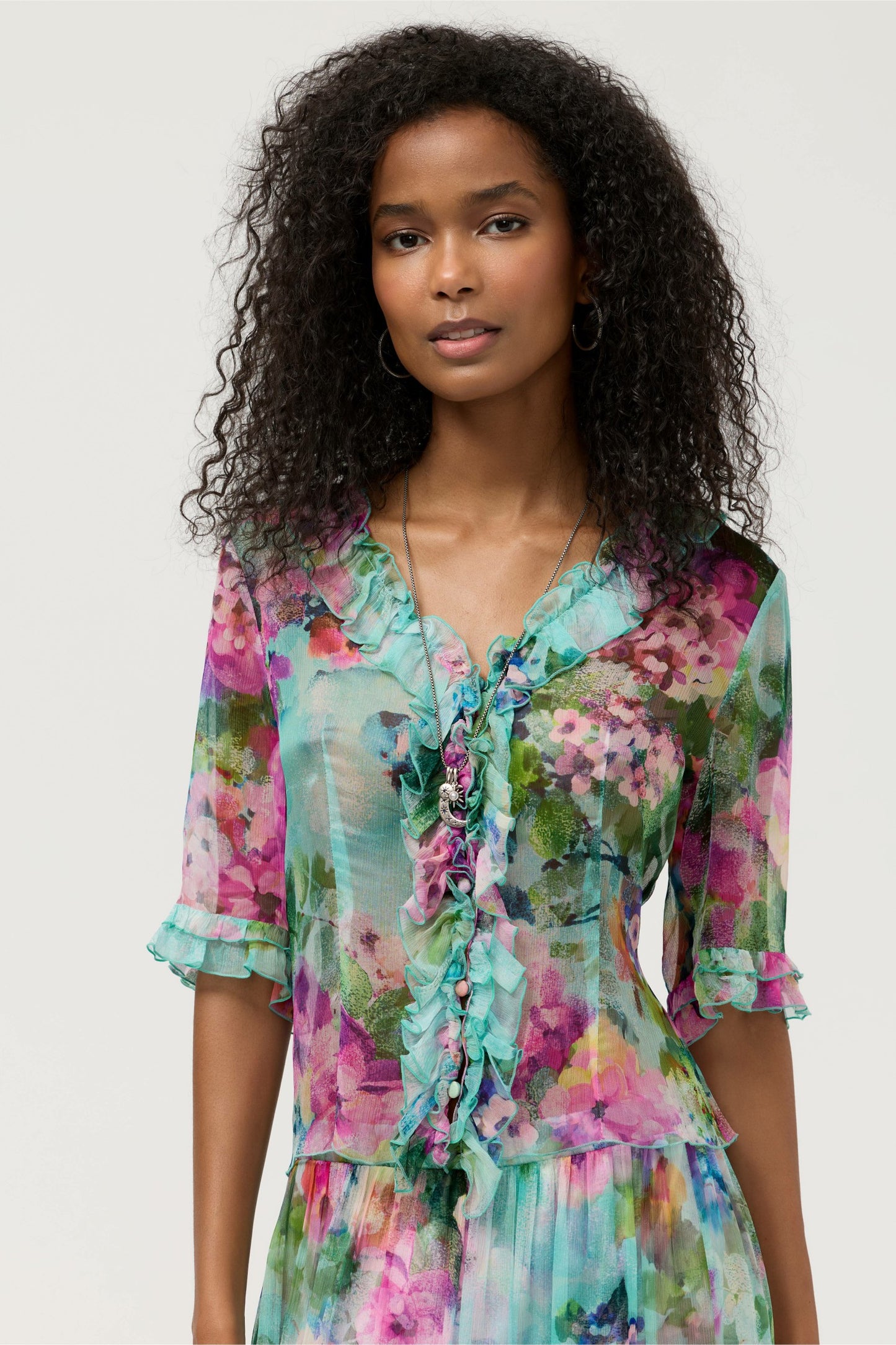 Johnny Was LORELEI RUFFLE BUTTON UP SHIRT