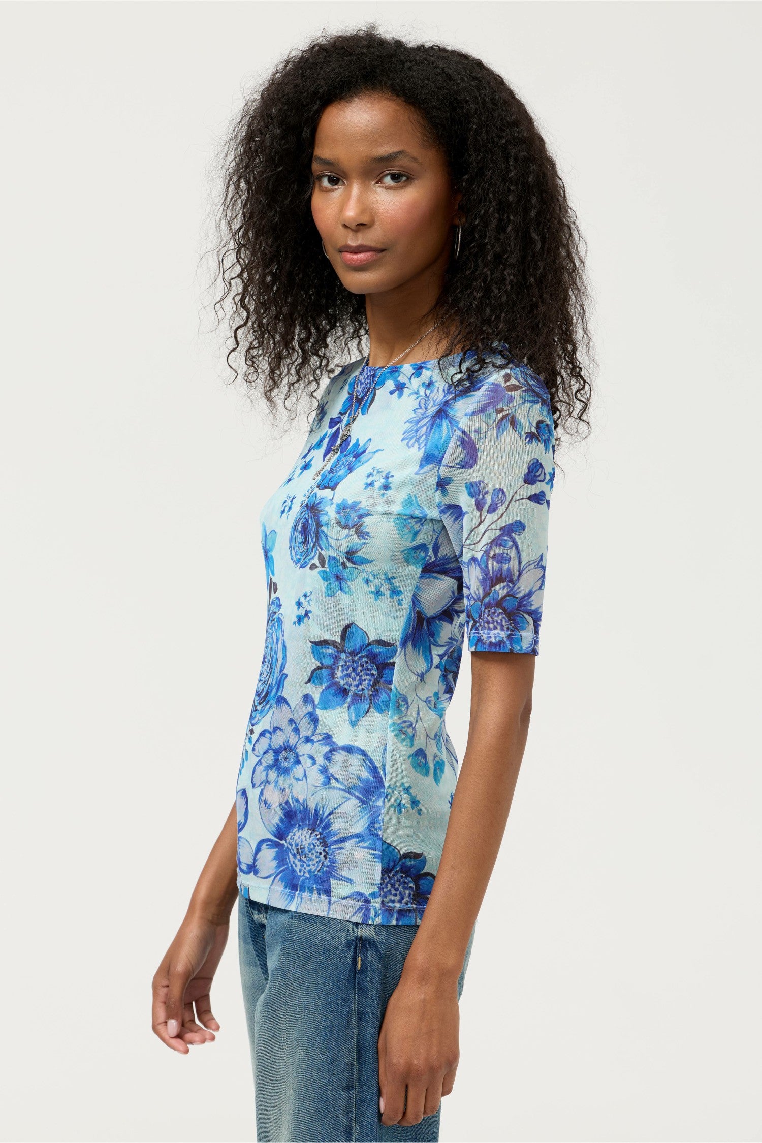 Johnny Was ELBOW SLEEVE BOAT NECK MESH TOP
