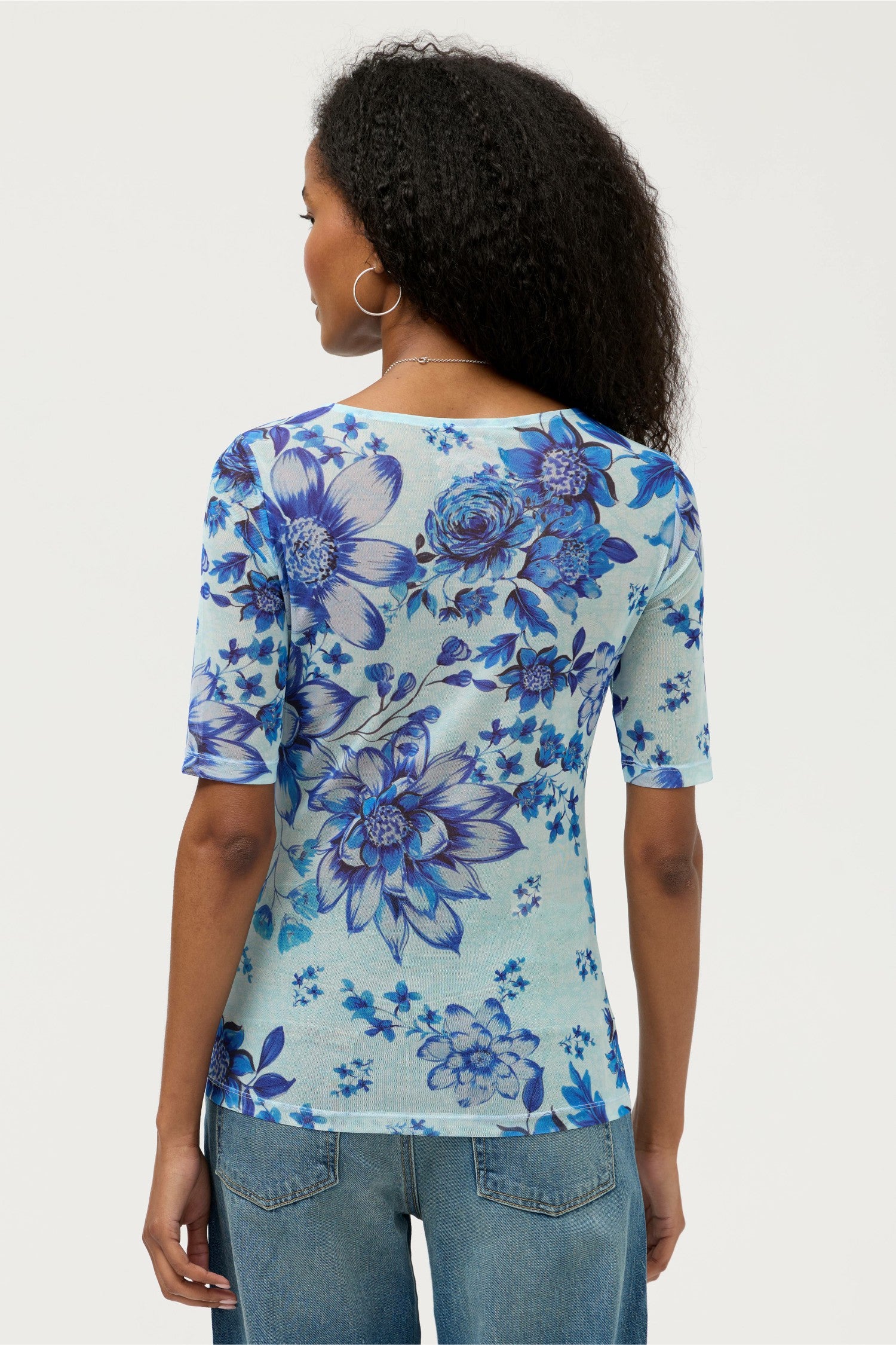 Johnny Was ELBOW SLEEVE BOAT NECK MESH TOP
