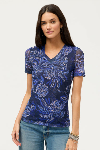 Johnny Was SHORT SLEEVE MESH V-NECK TEE