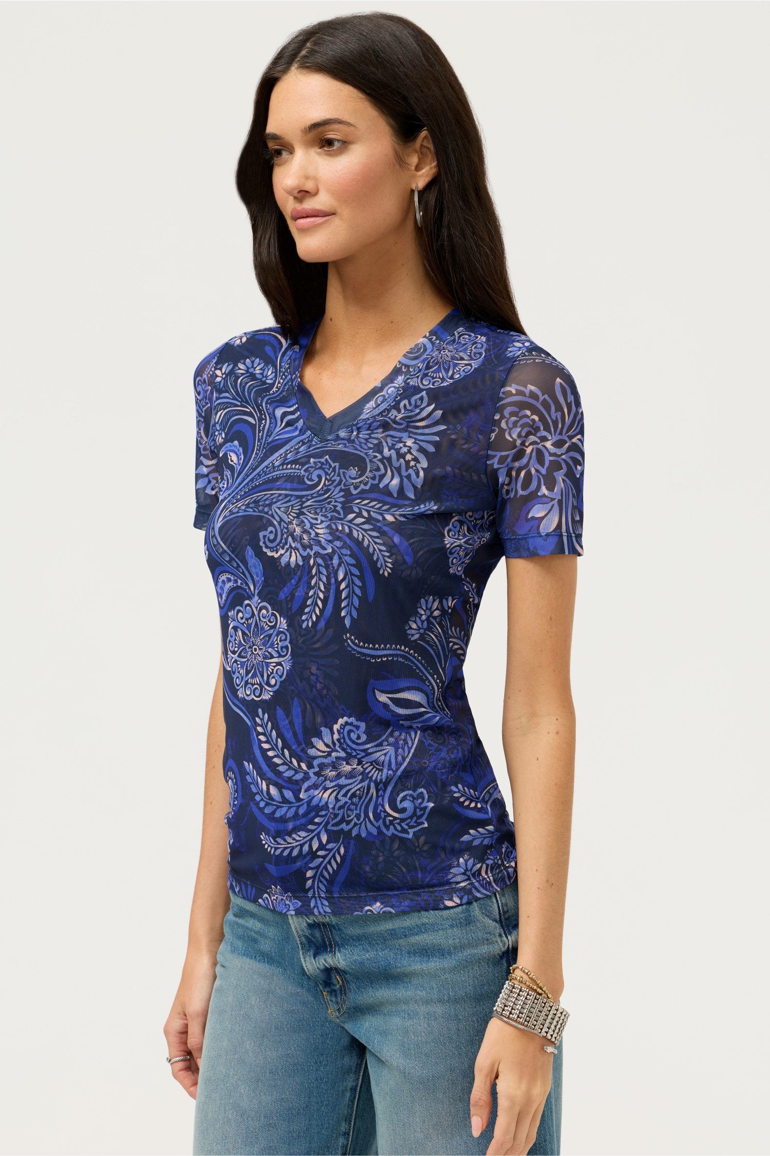 Johnny Was SHORT SLEEVE MESH V-NECK TEE