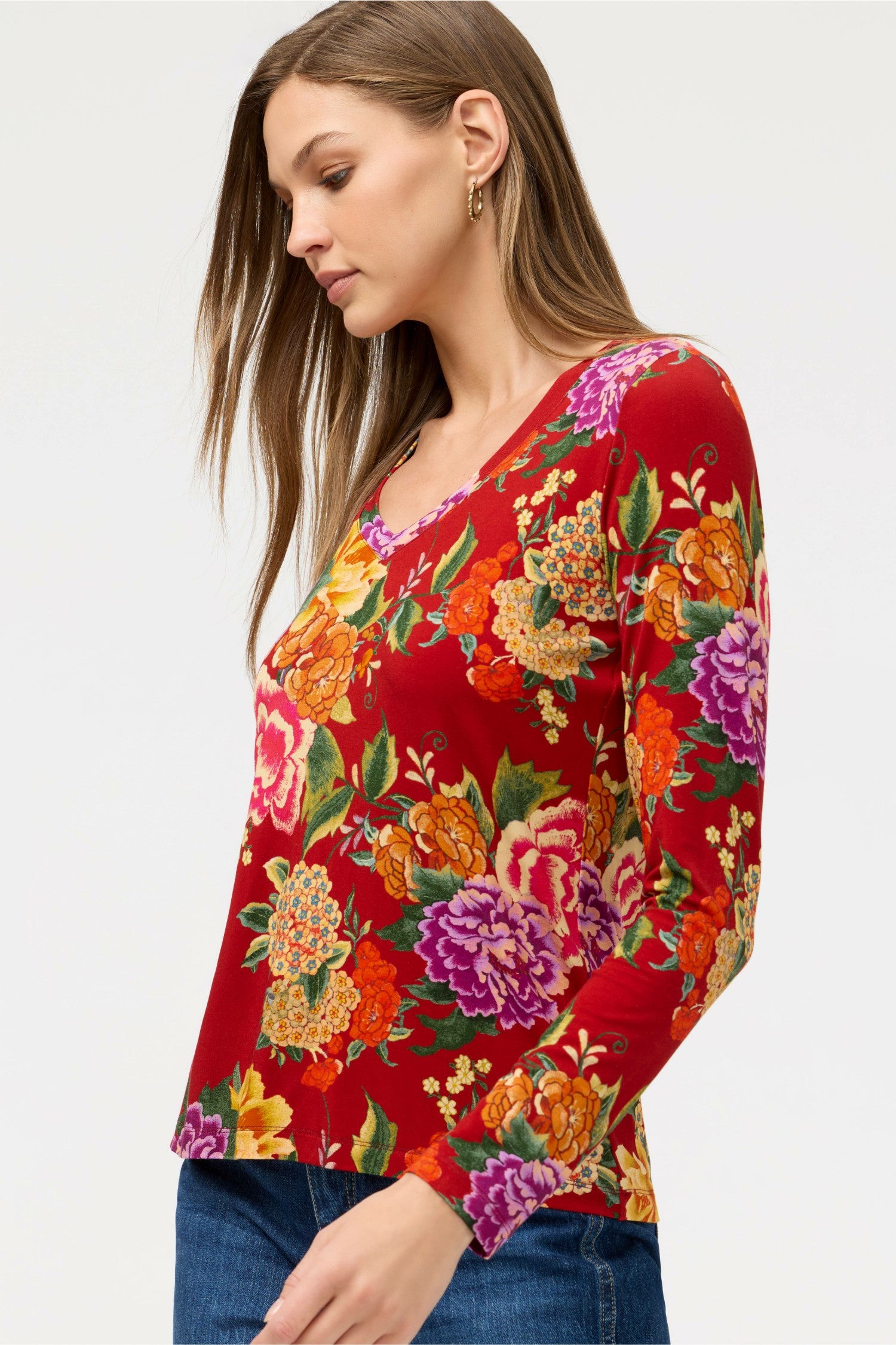 Johnny Was THE JANIE FAVORITE LONG SLEEVE V-NECK FITTED TEE
