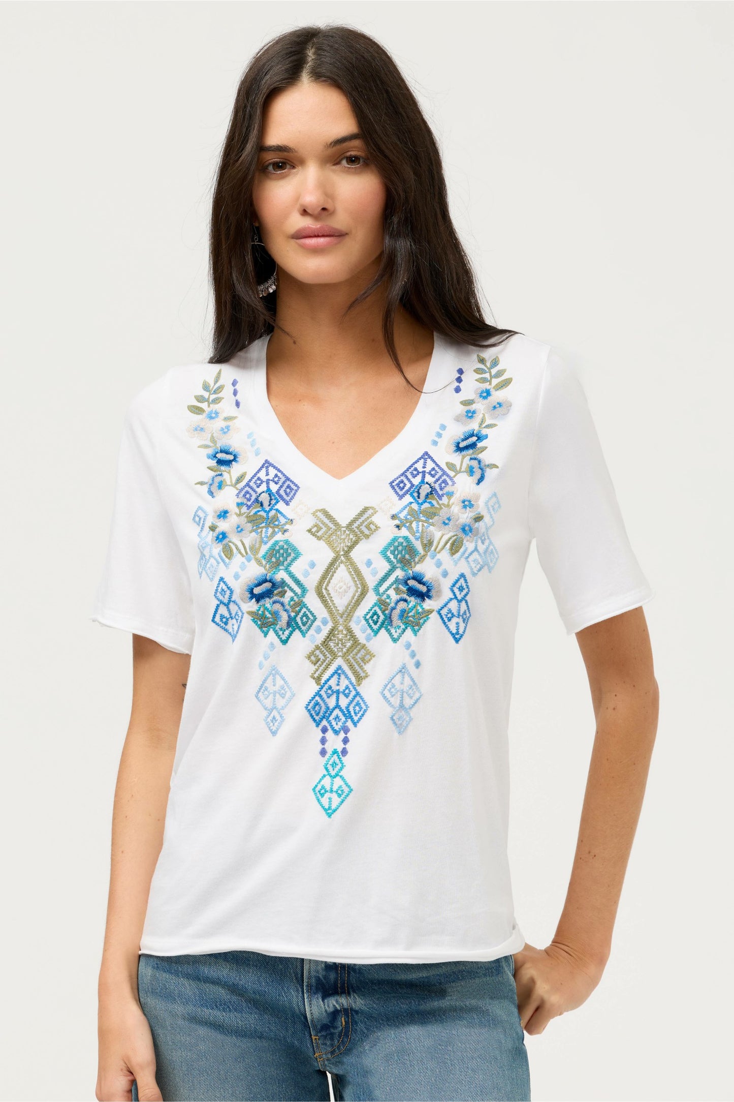 Johnny Was RAW HEM V-NECK TEE
