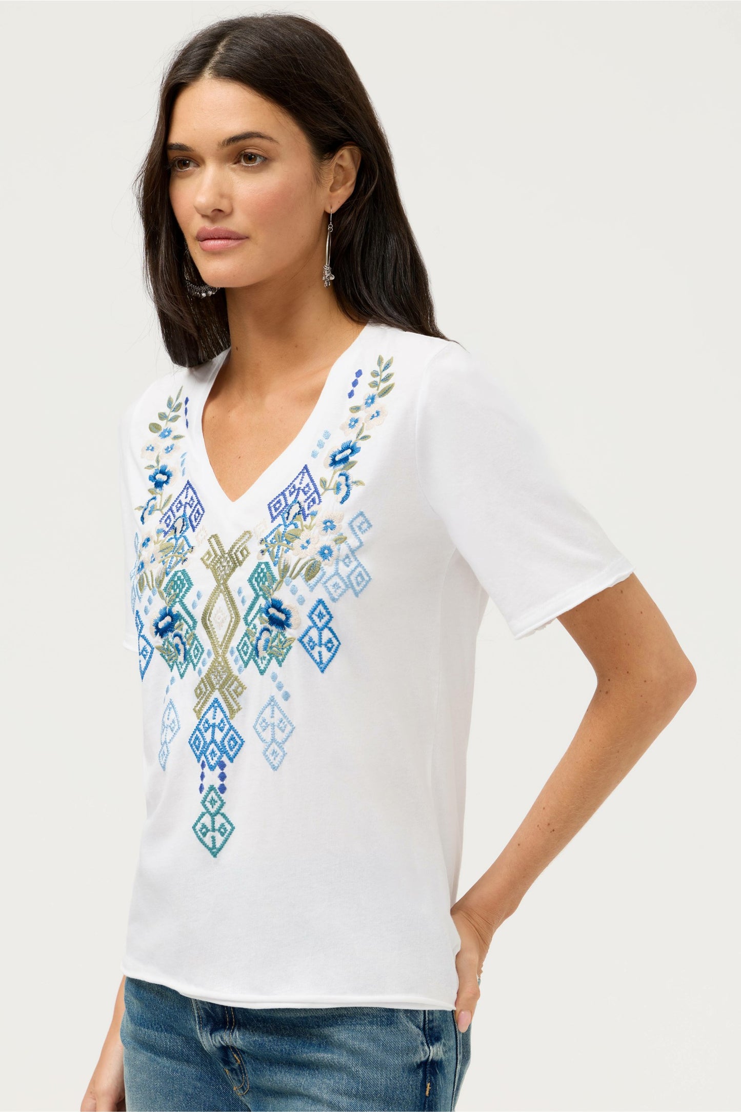Johnny Was RAW HEM V-NECK TEE