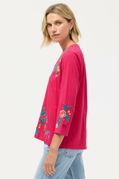 Johnny Was 3/4 SLEEVE TRAPUNTO V-NECK TEE