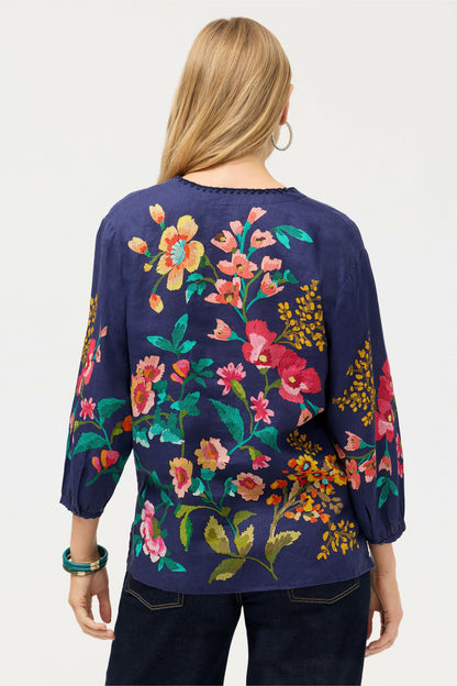 Johnny Was SPLIT NECK LINEN BLOUSE