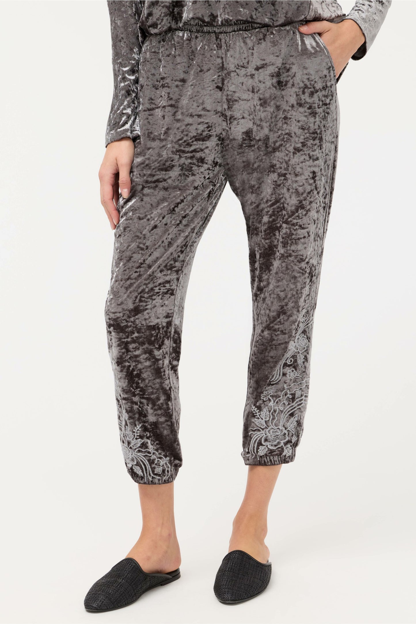 Johnny Was CARMEL CRUSHED VELVET JOGGER