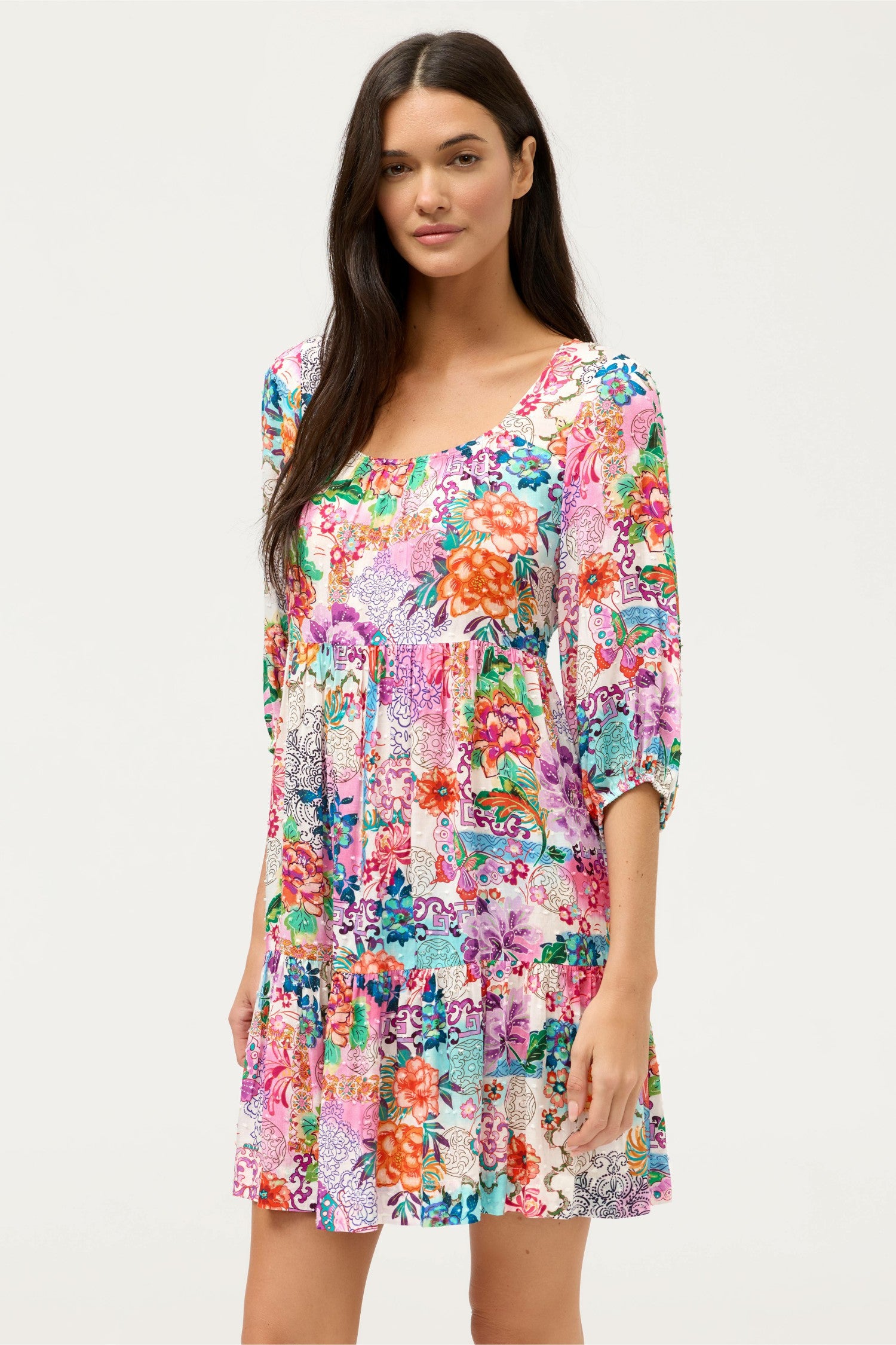 Johnny Was ROSEUM TIERED MINI DRESS