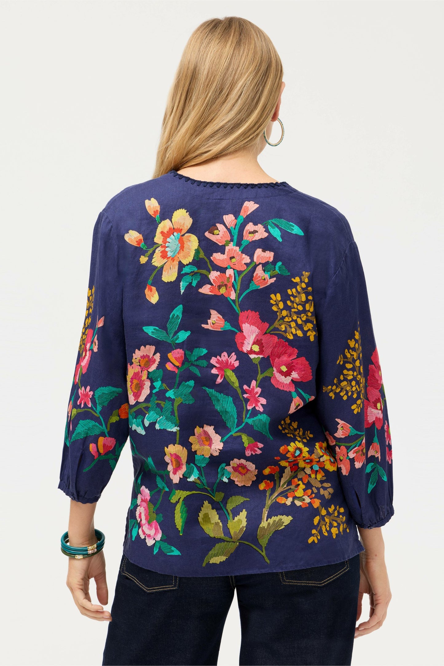 Johnny Was SPLIT NECK LINEN BLOUSE
