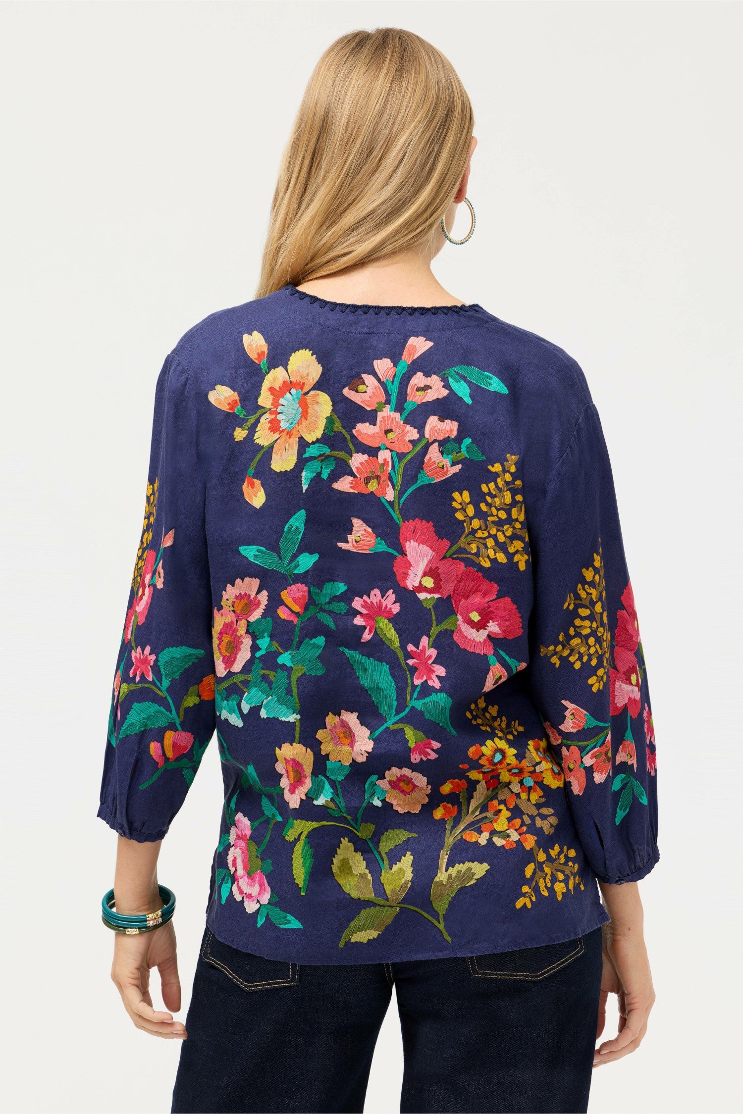 Johnny Was SPLIT NECK LINEN BLOUSE
