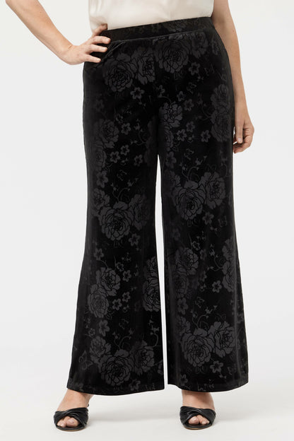 Johnny Was EMBOSSED STRETCH VELVET WIDE LEG PANT