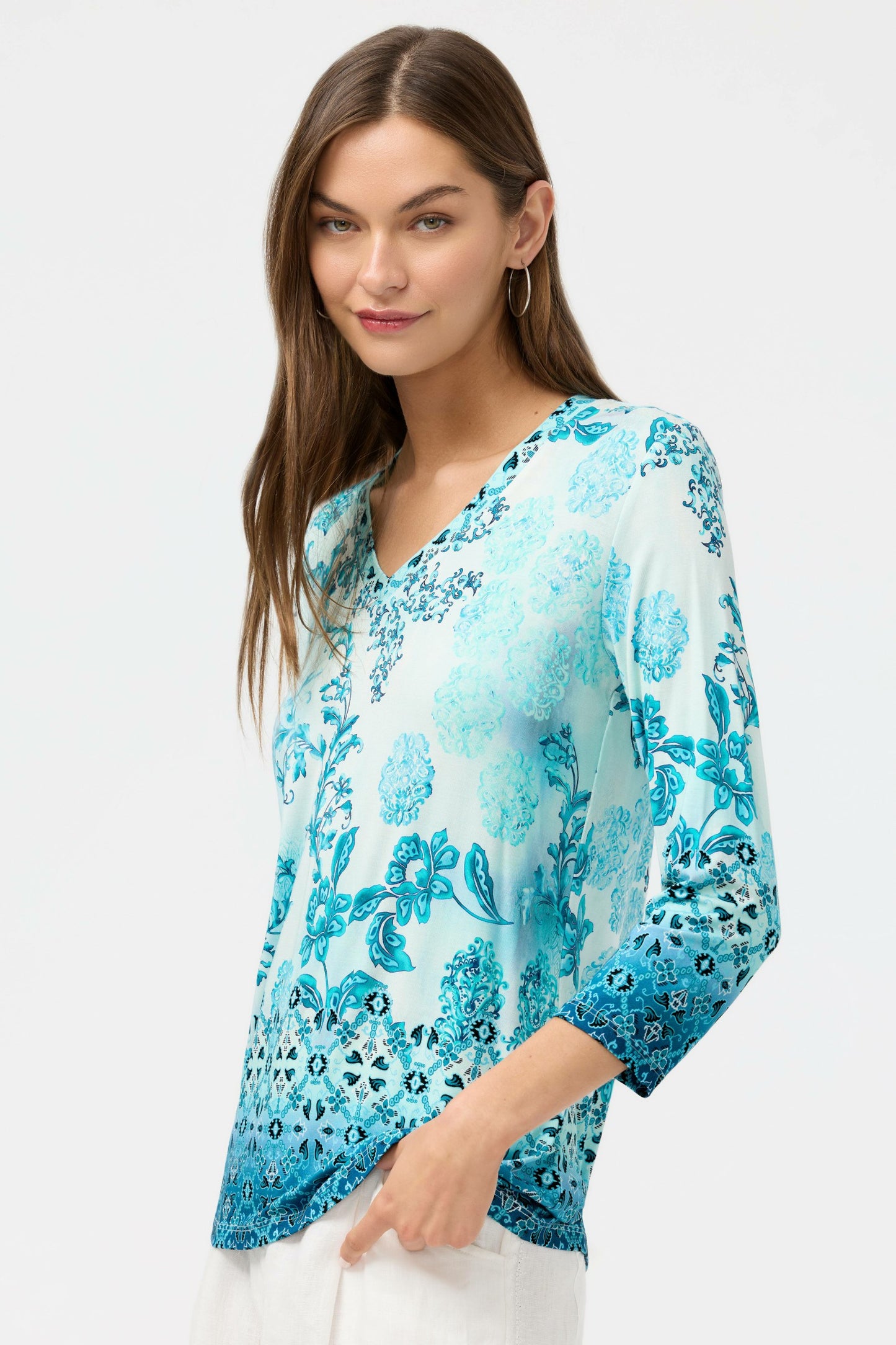 Johnny Was THE JANIE FAVORITE 3/4 SLEEVE V-NECK TEE