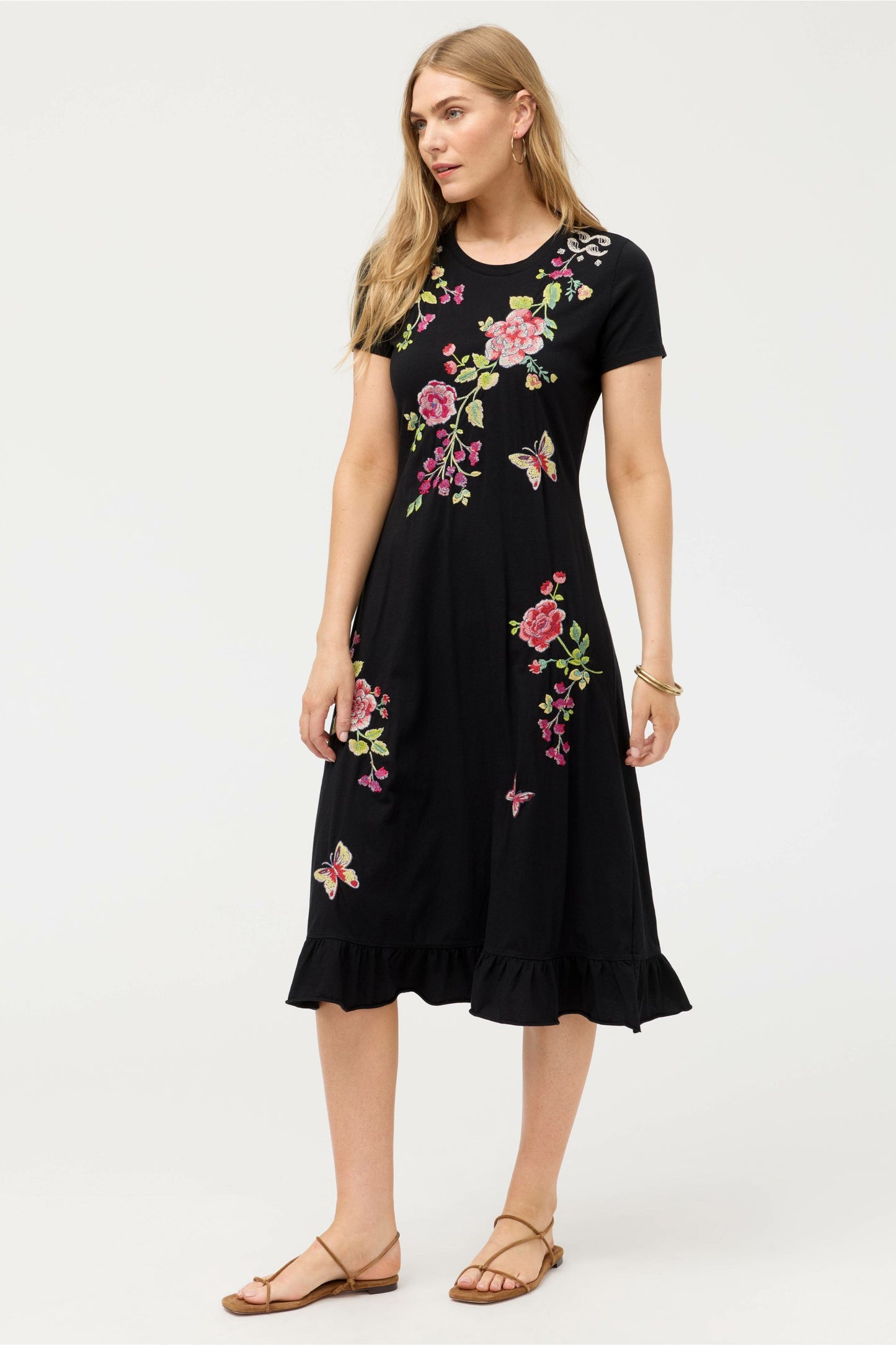 Johnny Was ELBOW SLEEVE RUFFLE DRESS